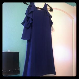 Blue open shoulder mini dress